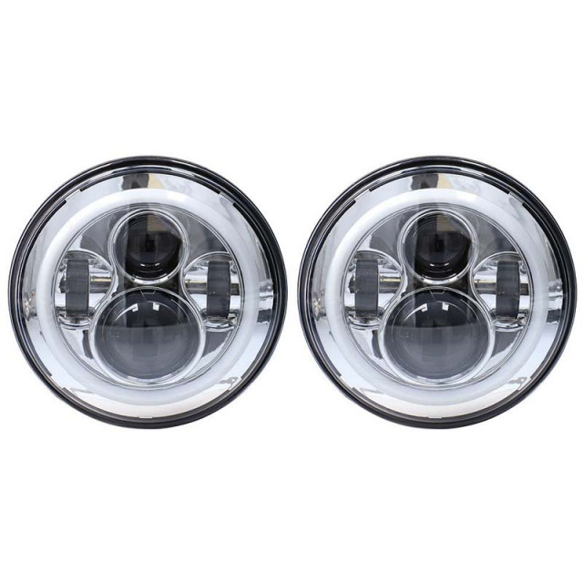 Jeep Wrangler and Gladiator 7 LED Headlight with Silver Face and Full Halo