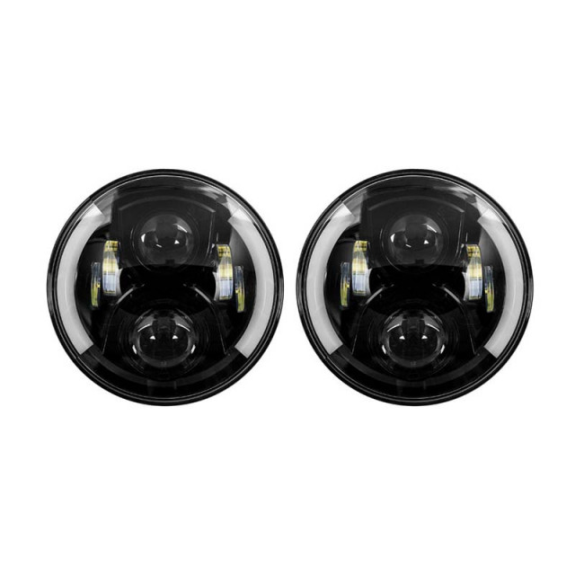 Jeep Wrangler and Gladiator LED Headlight with Black Face and Partial Halo